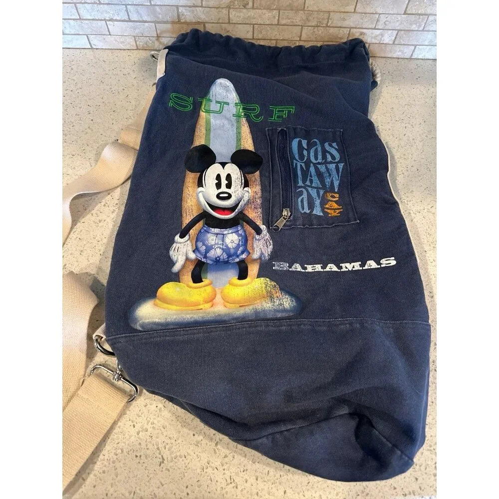 Disney Cruise Lines Castaway Cay Bahamas Blue Drawstring Tote Duffel Bag Surf‎ - Picture 2 of 3